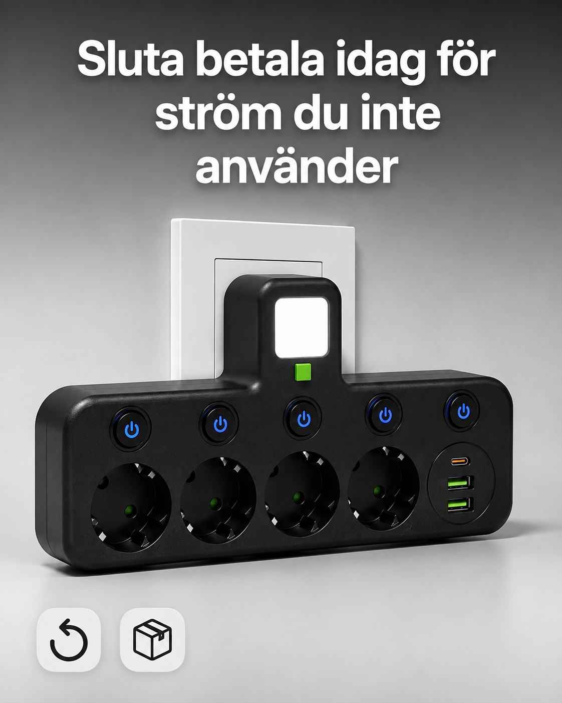 PowerHub™ – Grenuttag med USB-C & Nattlampa