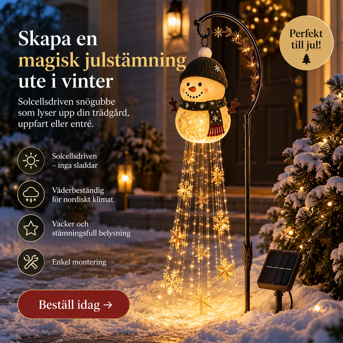 Snögubben™ – Solcellsdriven Trädgårdslampa